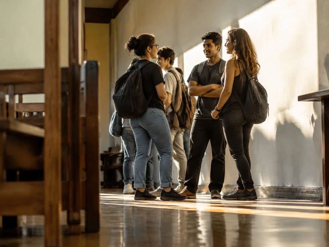 Grupo pequeno lendo folhas impressas de argumentos em volta de uma mesa